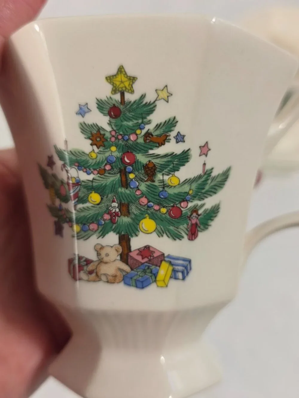 TWO Nikko Christmastime Cup & Saucer Sets White Decorated Christmas Tree